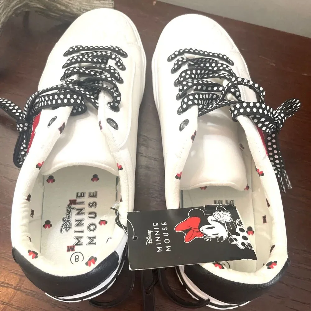 Disney NWTMinnie Mouse Women's Logo White Lace Up Low Top Court Sneakers Sz8 NEW